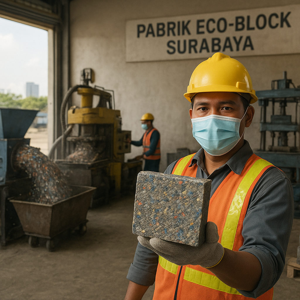 Pengolahan Limbah Plastik menjadi Bahan Bangunan 'Eco-Block' di Surabaya