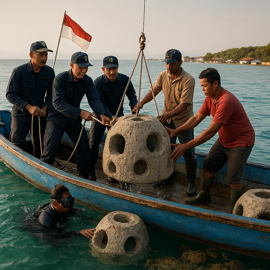 Kolaborasi TNI AL dan Nelayan Kembangkan Rumah Ikan dari Beton Ramah Lingkungan di Laut Jawa