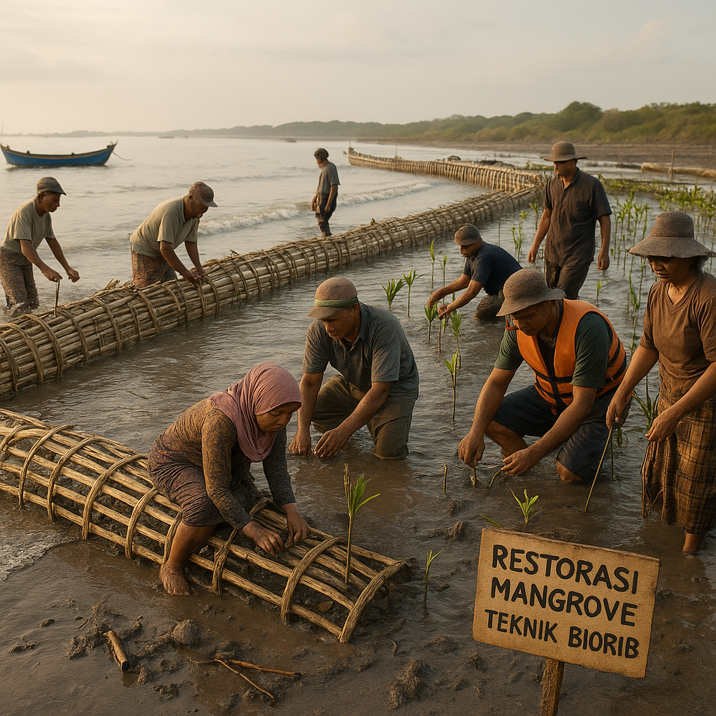 Restorasi Mangrove dengan Teknik 'Biorib' Berbasis Komunitas di Pantai Utara Jawa