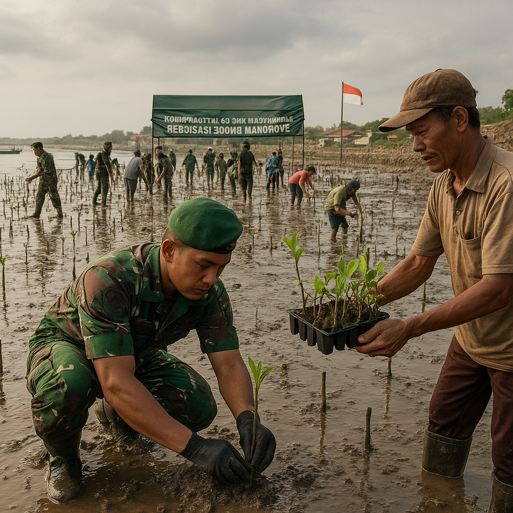 Kolaborasi TNI AD dan Masyarakat Reboisasi 500 Hektar Mangrove di Pantura Jawa