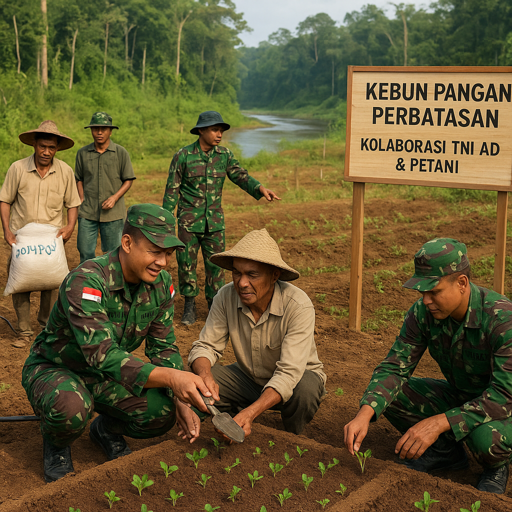 TNI AD Kolaborasi dengan Petani Kembangkan Lahan Tidur Jadi Kebun Pangan di Perbatasan