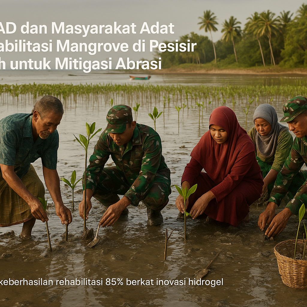 TNI AD dan Masyarakat Adat Rehabilitasi Mangrove di Pesisir Aceh untuk Mitigasi Abrasi