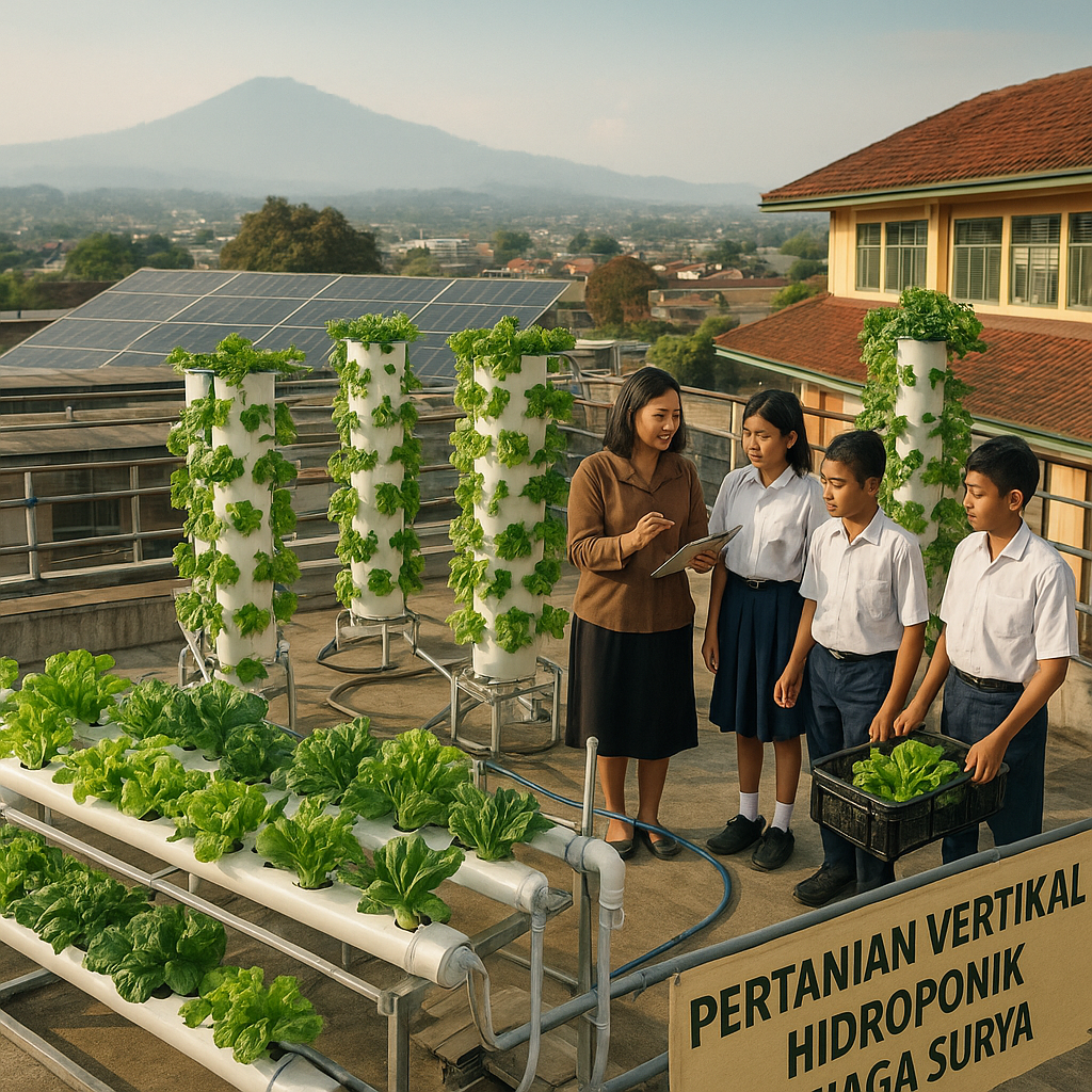 Pertanian Vertikal Hidroponik Tenaga Surya di Atap Gedung Sekolah di Bandung