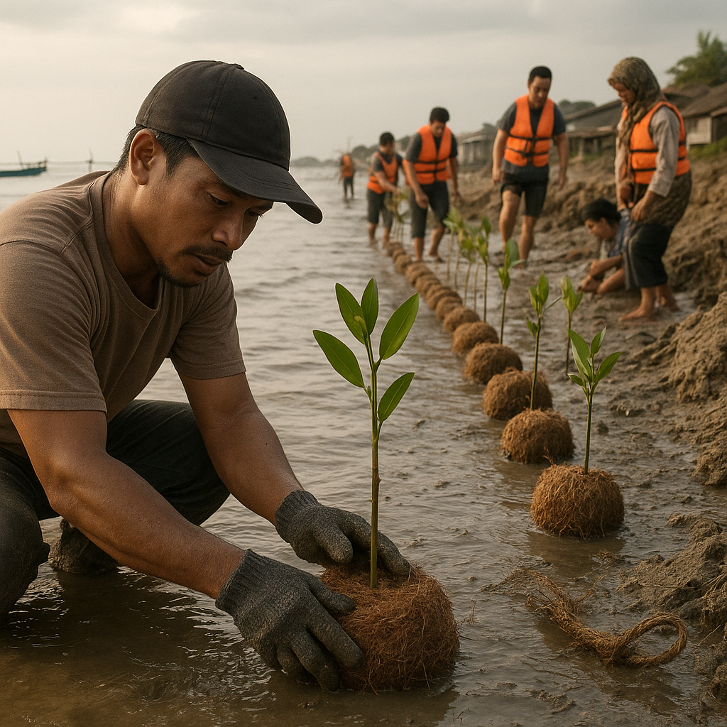 Konsep 'Blue Carbon' Diperkuat: Rehabilitasi Mangrove dengan Teknik 'Cocopod' di Pesisir Demak