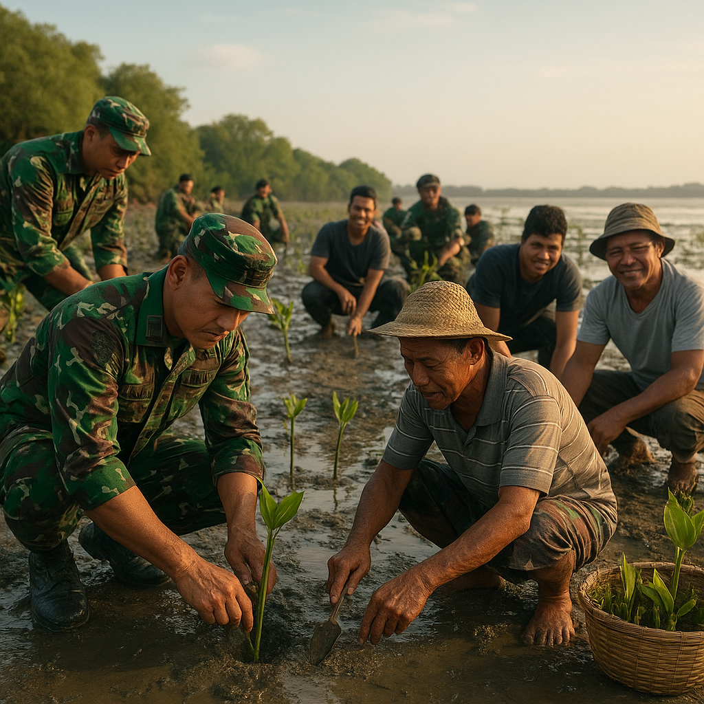 TNI AD Tanam Mangrove di Pesisir Utara Jawa Cegah Abrasi