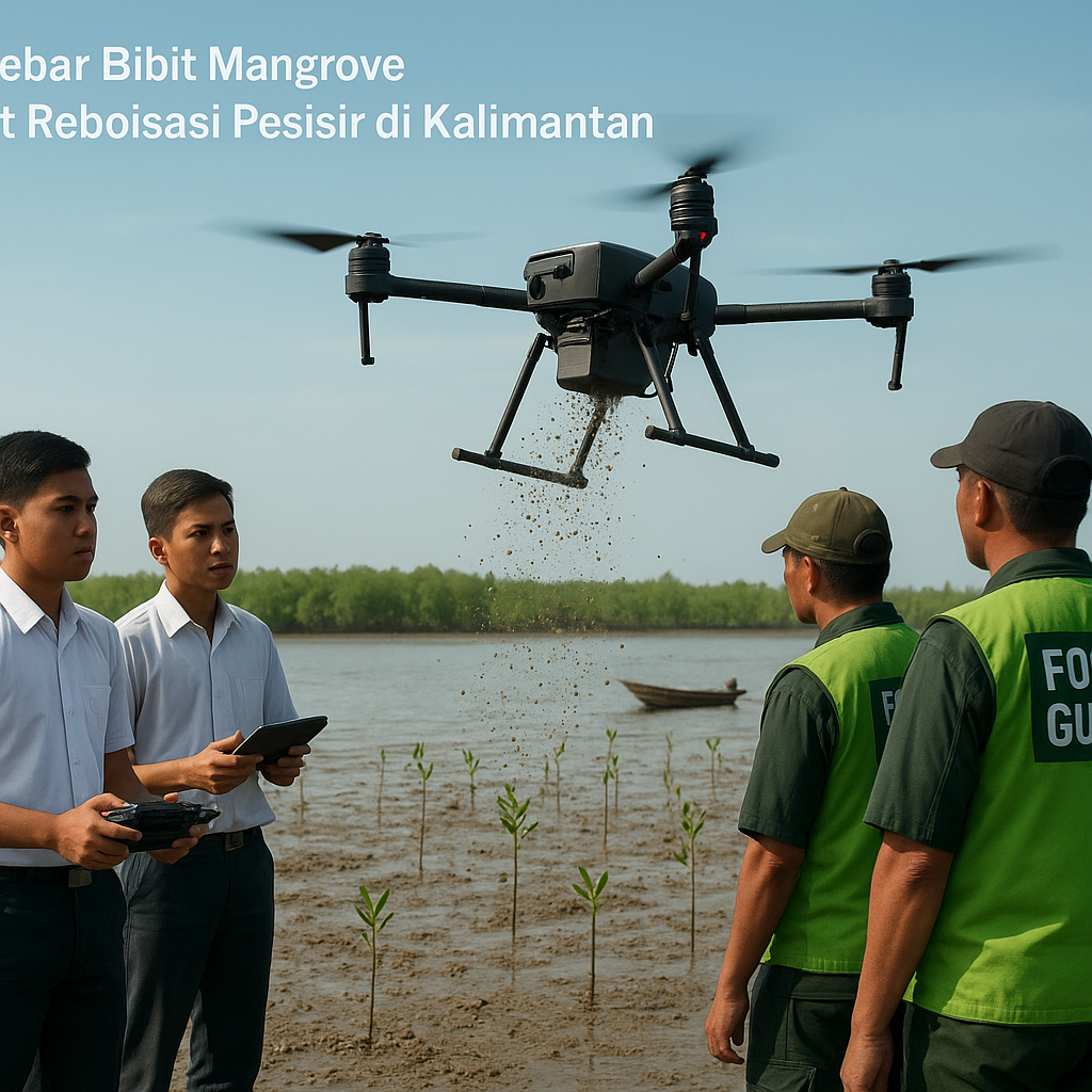 Drone Sebar Bibit Mangrove Percepat Reboisasi Pesisir di Kalimantan