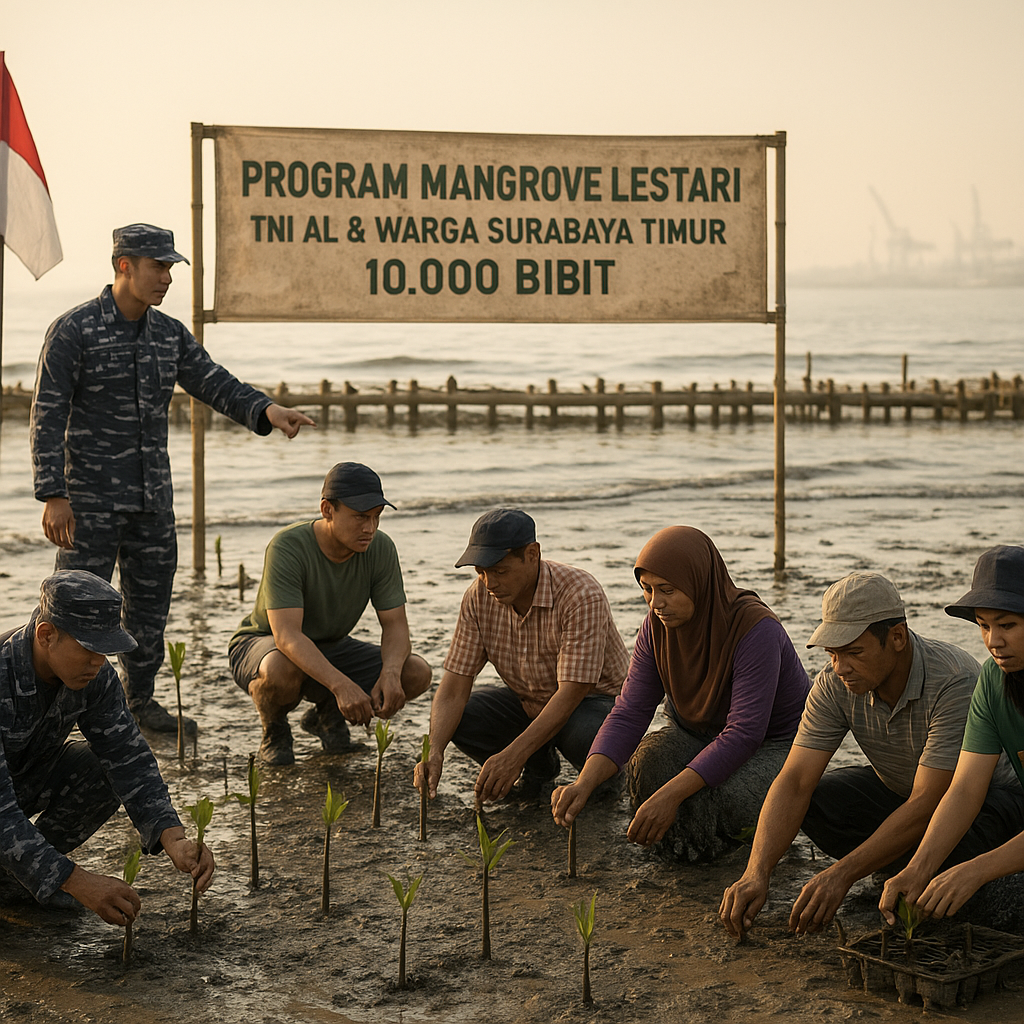 TNI AL dan Warga Tanam 10.000 Mangrove untuk Lindungi Pesisir Surabaya