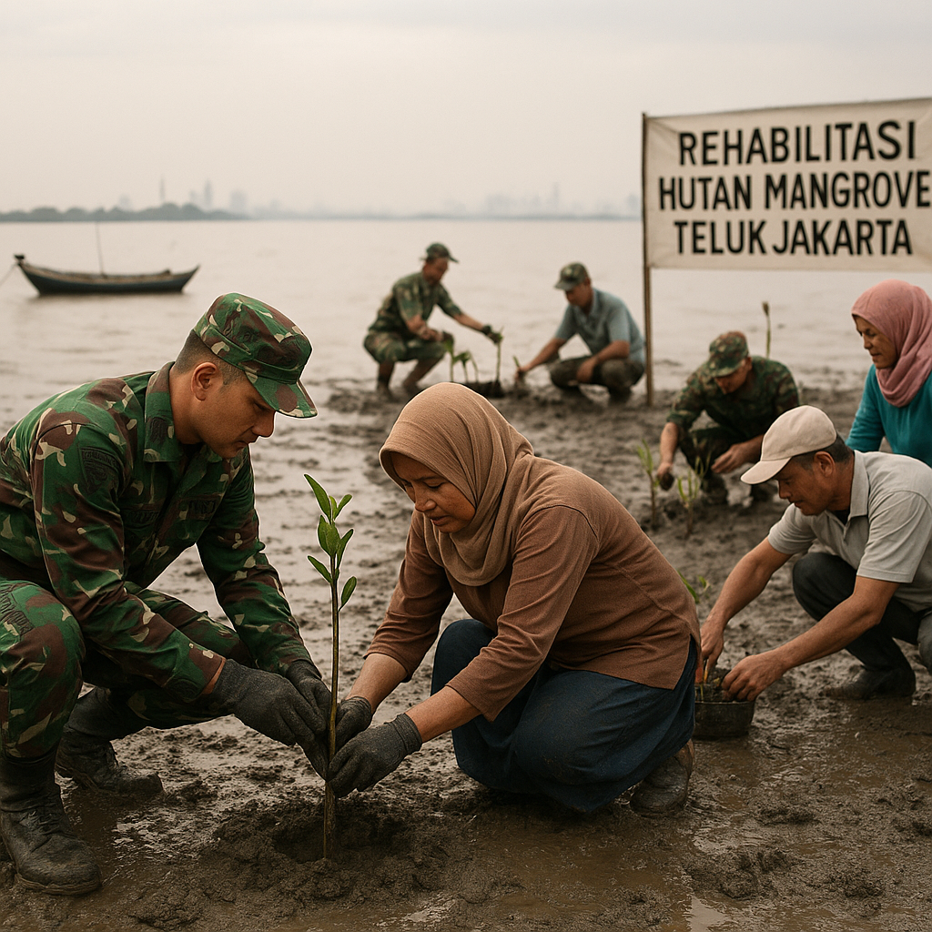 Kolaborasi TNI AD dan Masyarakat dalam Rehabilitasi Hutan Mangrove di Teluk Jakarta