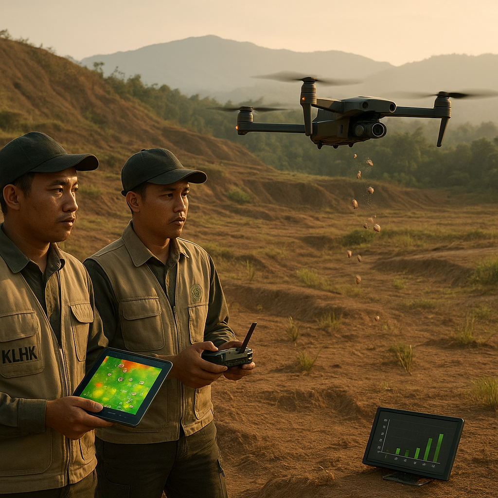 Drone Sebar Benih dan Pemantauan Kesehatan Tanaman Pacu Reboisasi Lahan Kritis