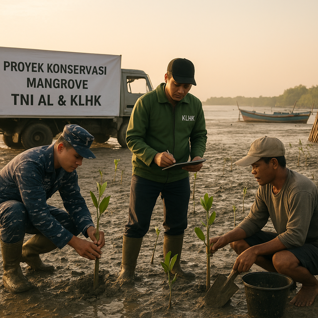 Proyek Konservasi Mangrove oleh TNI AL dan KLHK di Pesisir Jawa: Restorasi Ekosistem dan Mitigasi Bencana