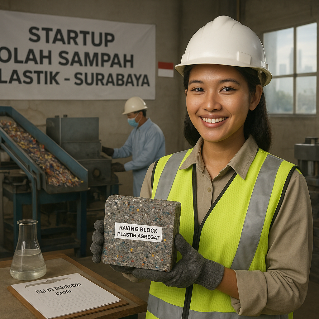 Startup Olah Sampah Plastik Jadi Bahan Bangunan Paving Block di Surabaya