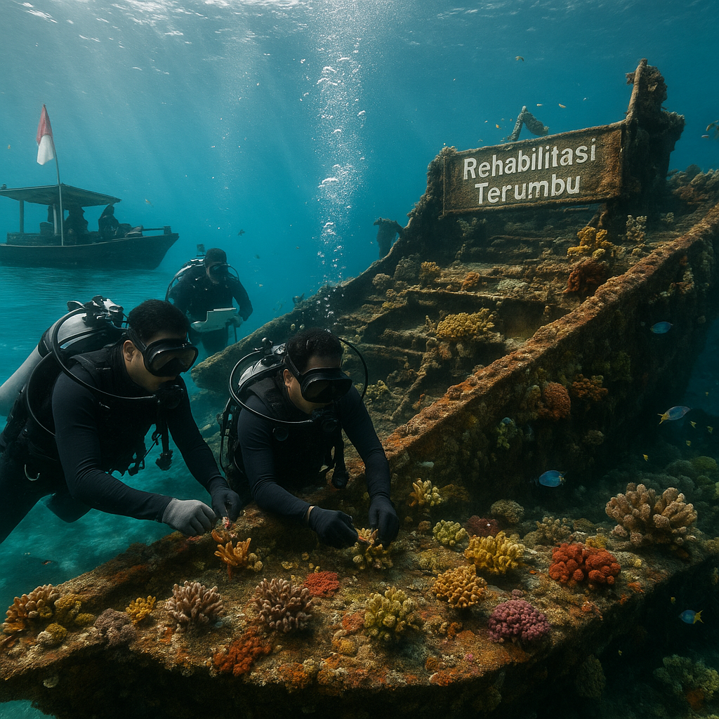 Bangkai Kapal Ditanami Terumbu Karang Buatan untuk Rehabilitasi Ekosistem Laut di Raja Ampat