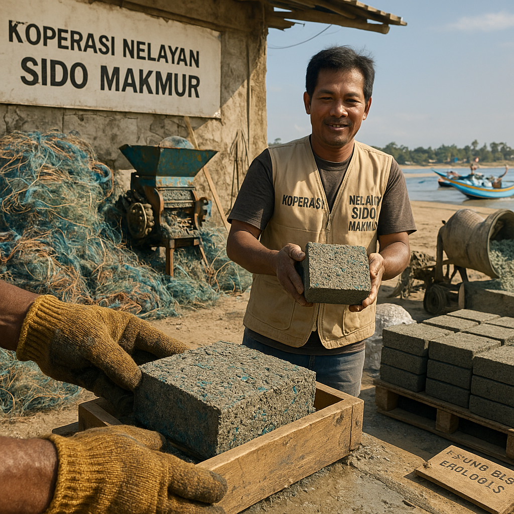 Koperasi Nelayan di Lamongan Kelola Limbah Pukat Cantrang Jadi Paving Block Ekologis