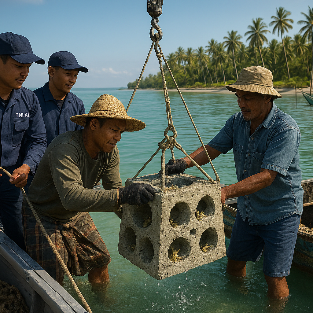Kolaborasi TNI AL & Nelayan: Program 'Rumah Ikan' dari Limbah Beton untuk Rehabilitasi Terumbu Karang