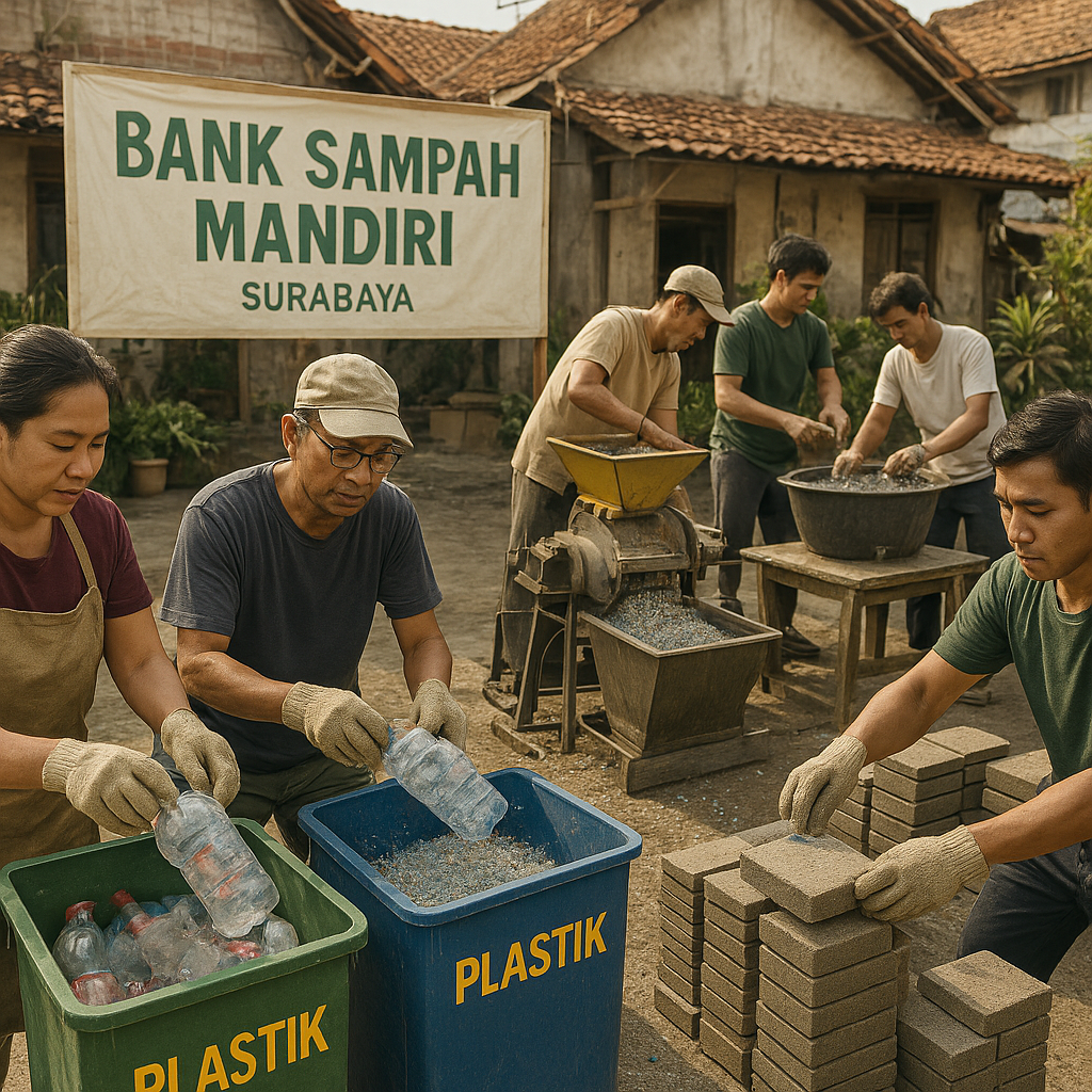 Bank Sampah Mandiri dengan Sistem Pengolahan Plastik menjadi Bahan Bangunan di Surabaya